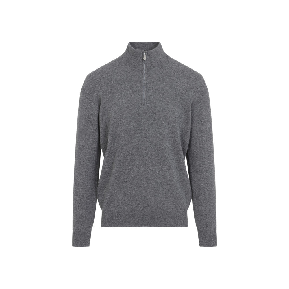 Grey Half Zip Solid Sweater 1