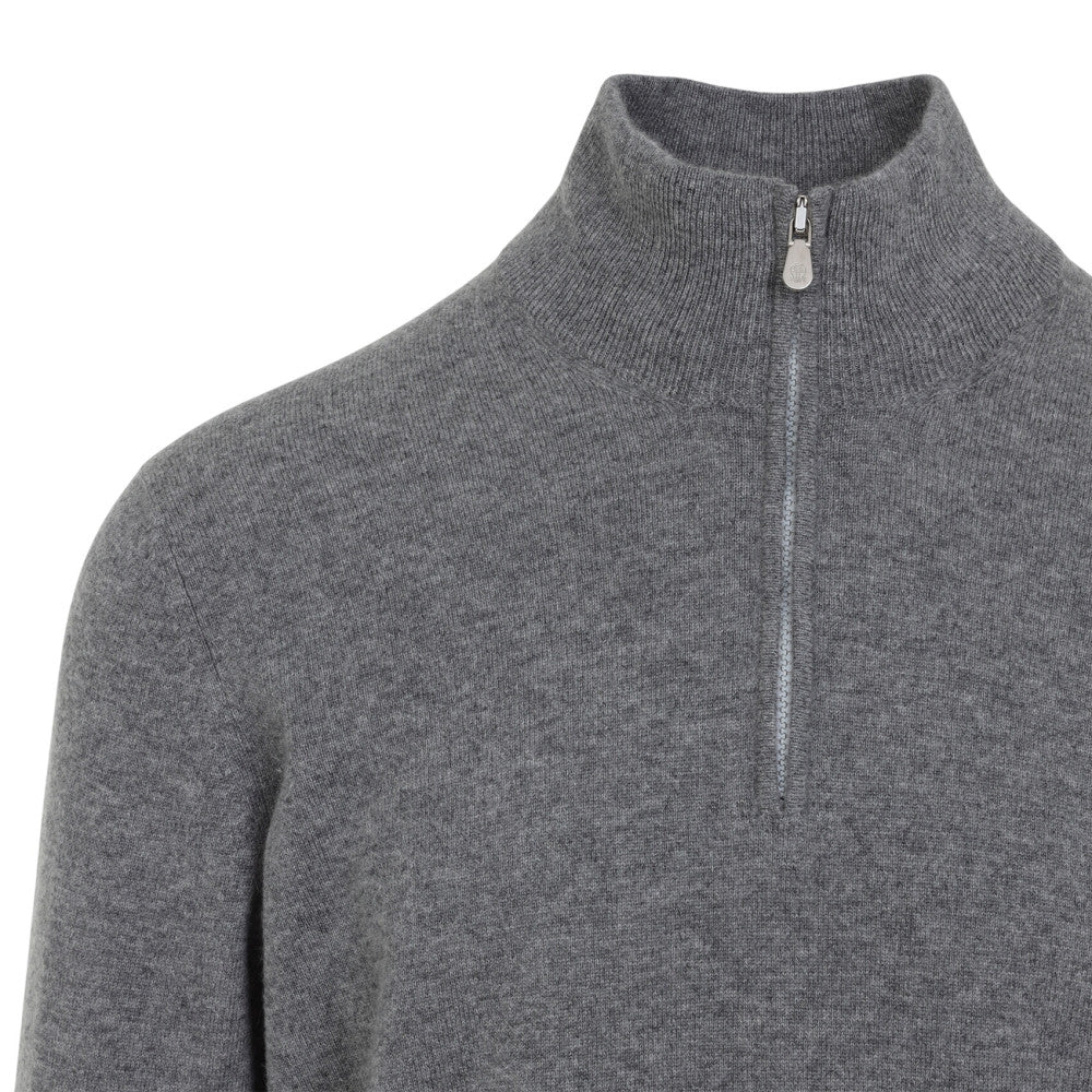 Grey Half Zip Solid Sweater 3