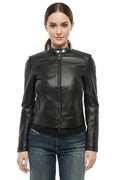 Black Solid Mandarin Collar Jacket 1
