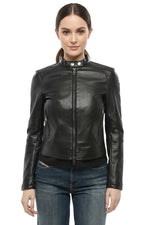 Black Solid Mandarin Collar Jacket 1