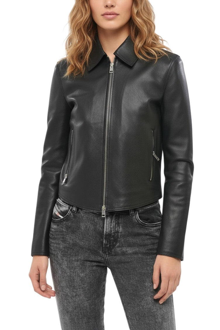Black Solid Shirt Collar Jacket 1