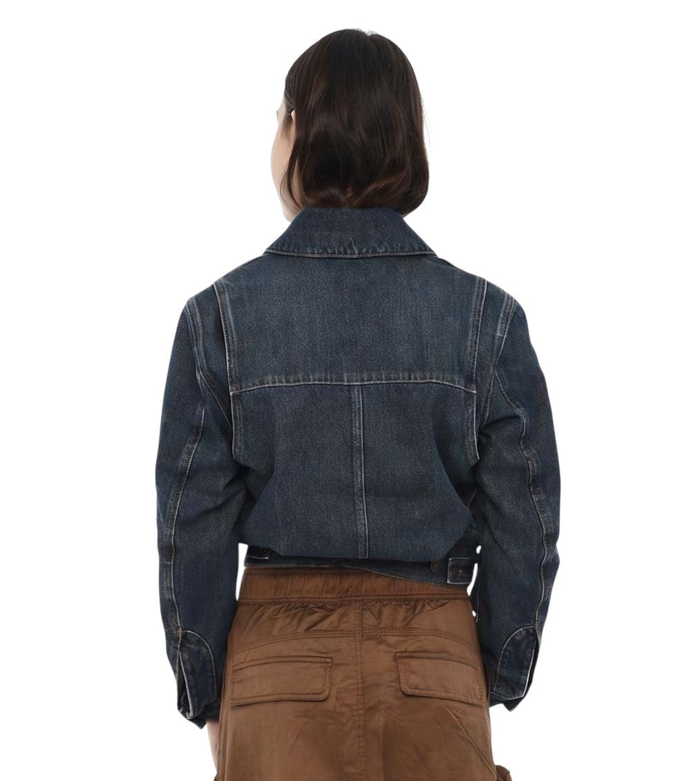 Blue Solid Shirt Collar Jacket 2