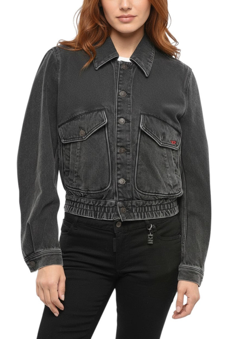 Grey Solid Shirt Collar Jacket 1
