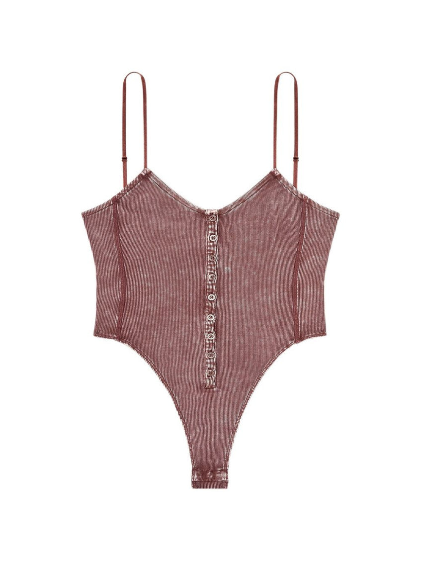 Brown Solid V Neck Top 1