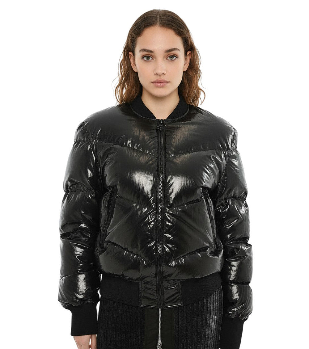 Black Quilted Round Neck Jacket 1