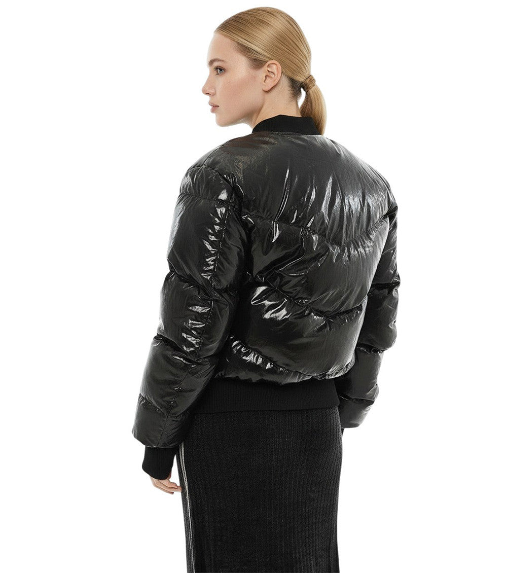 Black Quilted Round Neck Jacket 2