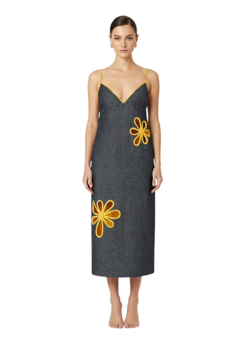 Blue Embellished V Neck Midi Dress 3