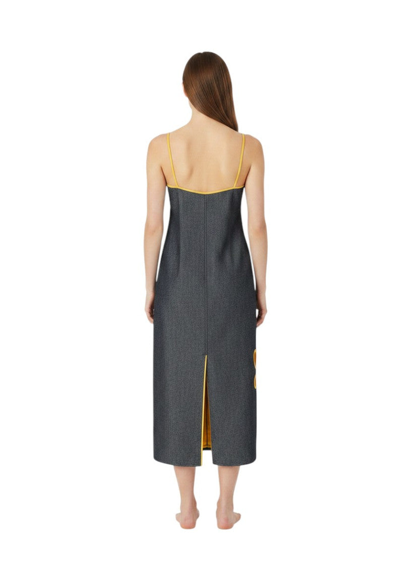 Blue Embellished V Neck Midi Dress 4