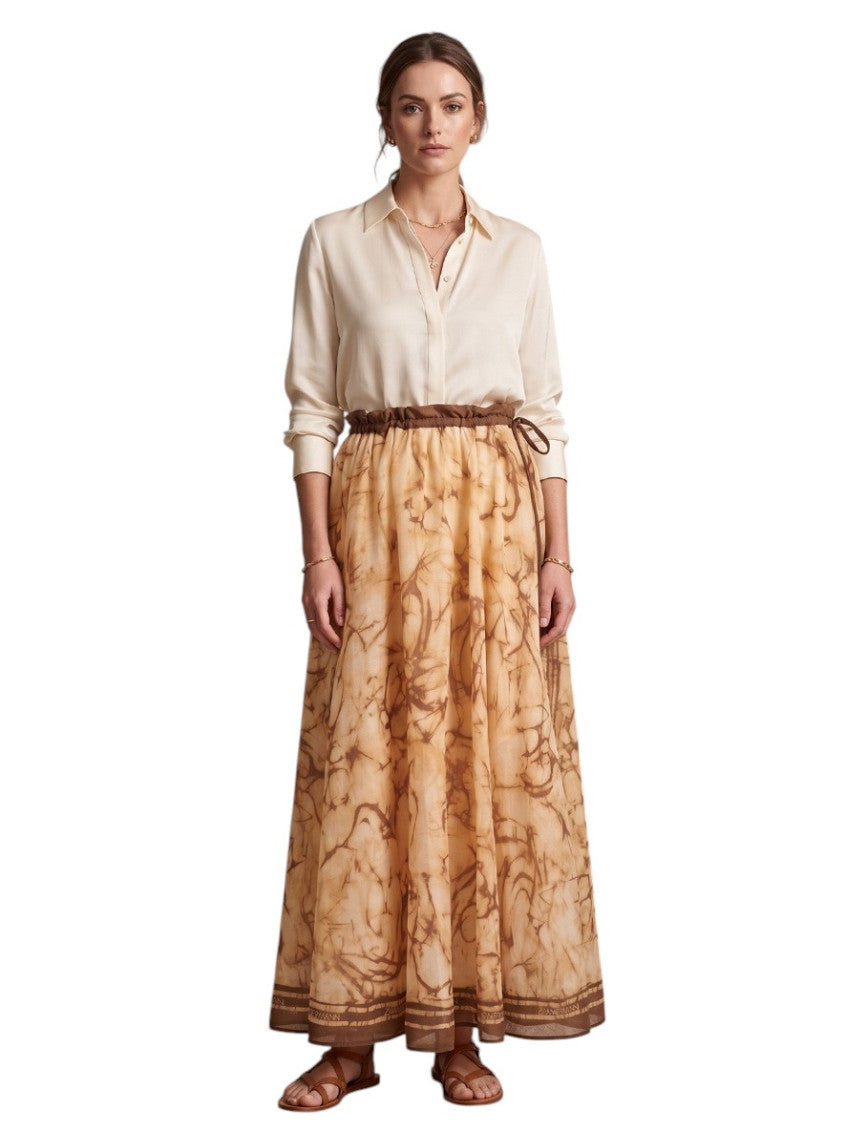 Beige Printed Maxi Skirt 1