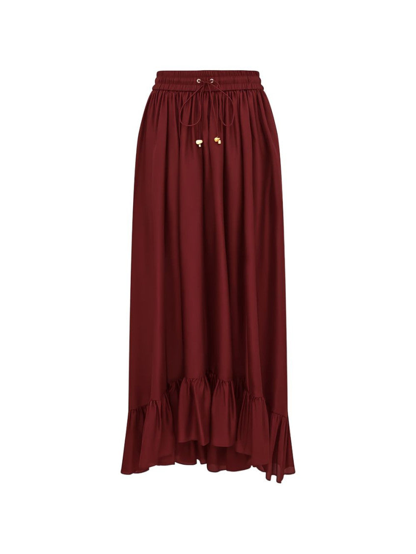 Maroon Solid Maxi Skirt 1