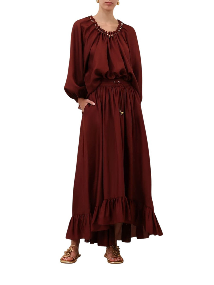 Maroon Solid Maxi Skirt 2