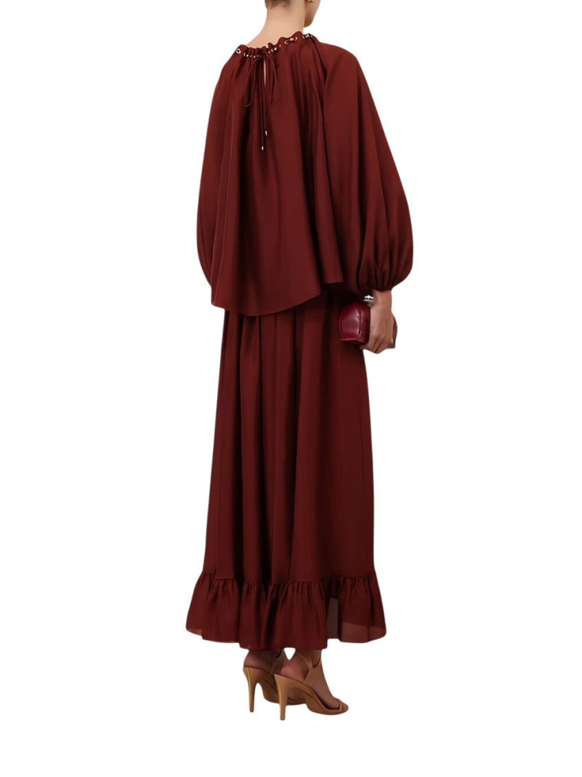 Maroon Solid Maxi Skirt 3