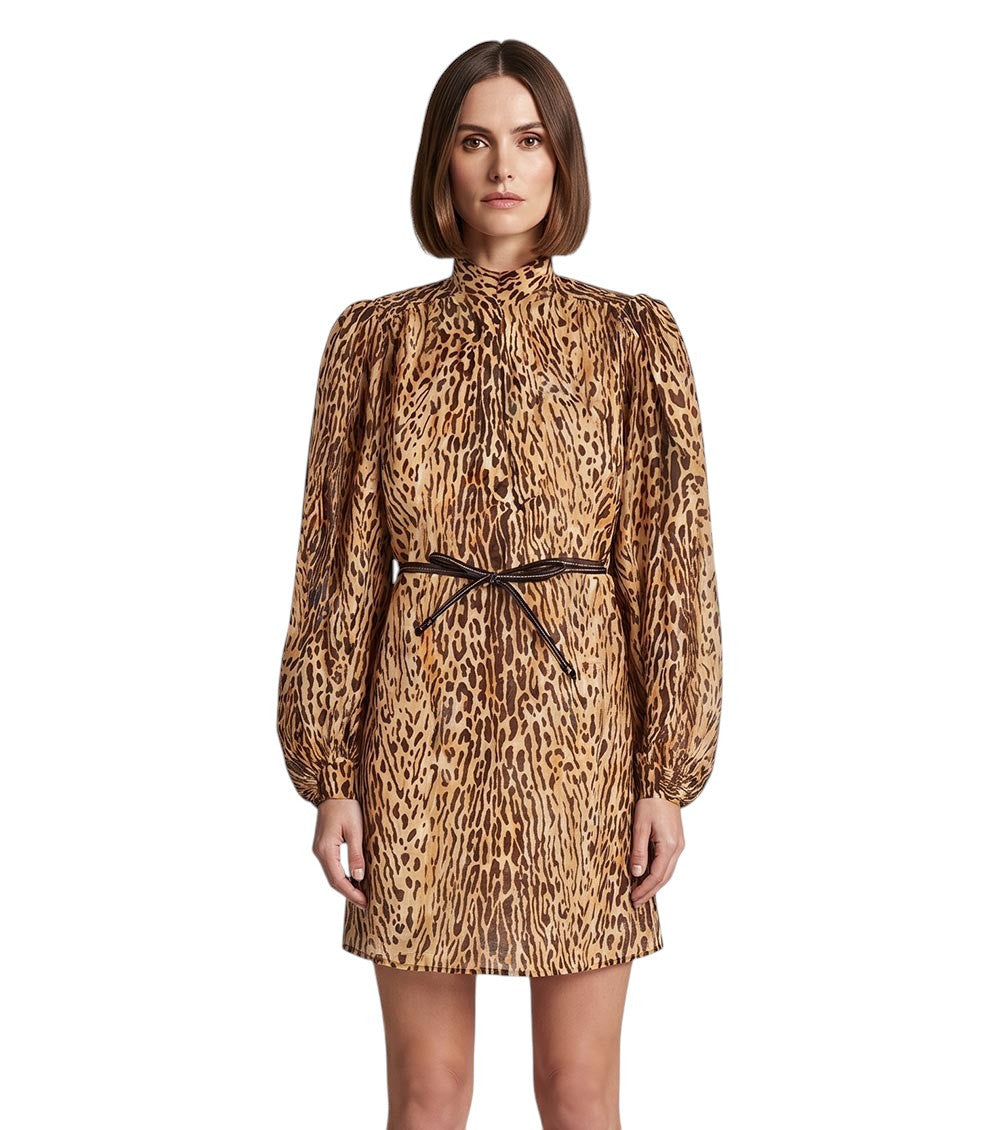 Multicolor Animal Print Mandarin Collar Dress 3