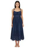 Blue Embroidered Scoop Neck Midi Dress 1