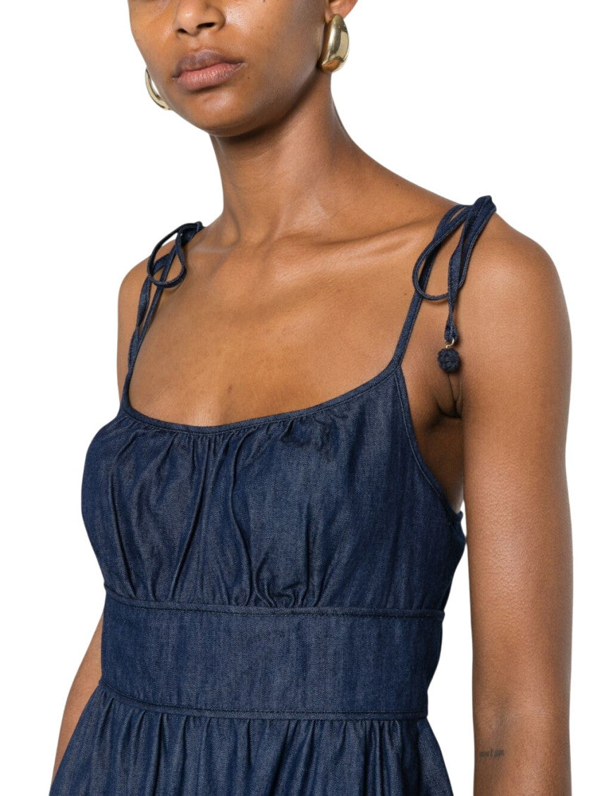 Blue Embroidered Scoop Neck Midi Dress 3