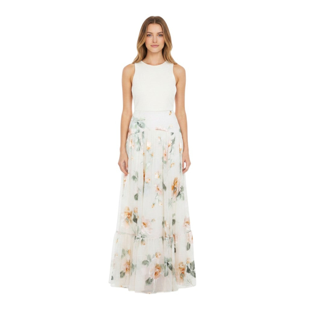 Cream Floral Maxi Skirt 1