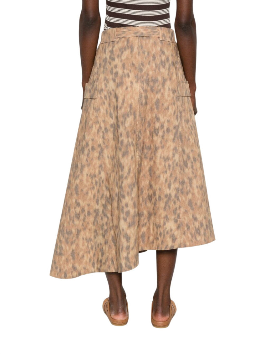 Beige Printed Midi Skirt 2