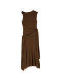 Brown Solid Round Neck Midi Dress 1