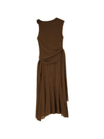 Brown Solid Round Neck Midi Dress 1