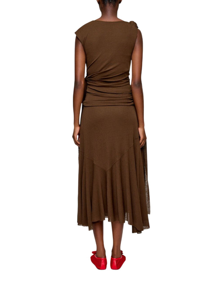 Brown Solid Round Neck Midi Dress 3