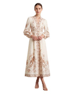 Off White Floral V Neck Midi Dress 1