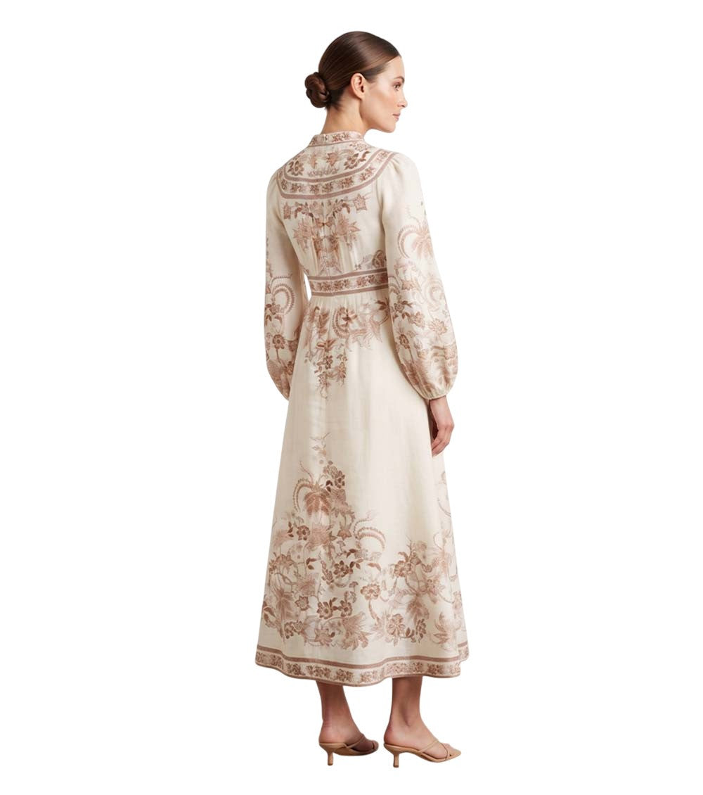 Off White Floral V Neck Midi Dress 2