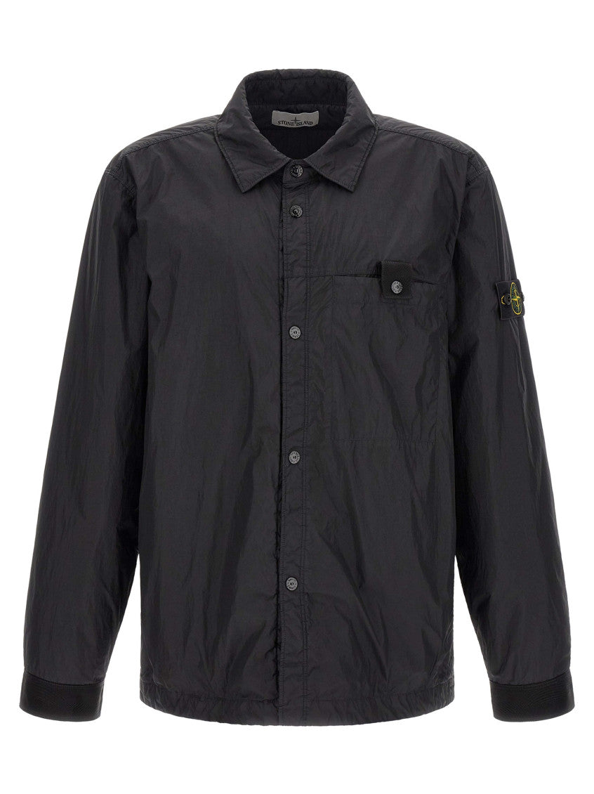 Black Solid Shirt Collar Jacket 1