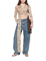 Beige Animal Print V Neck Top 1