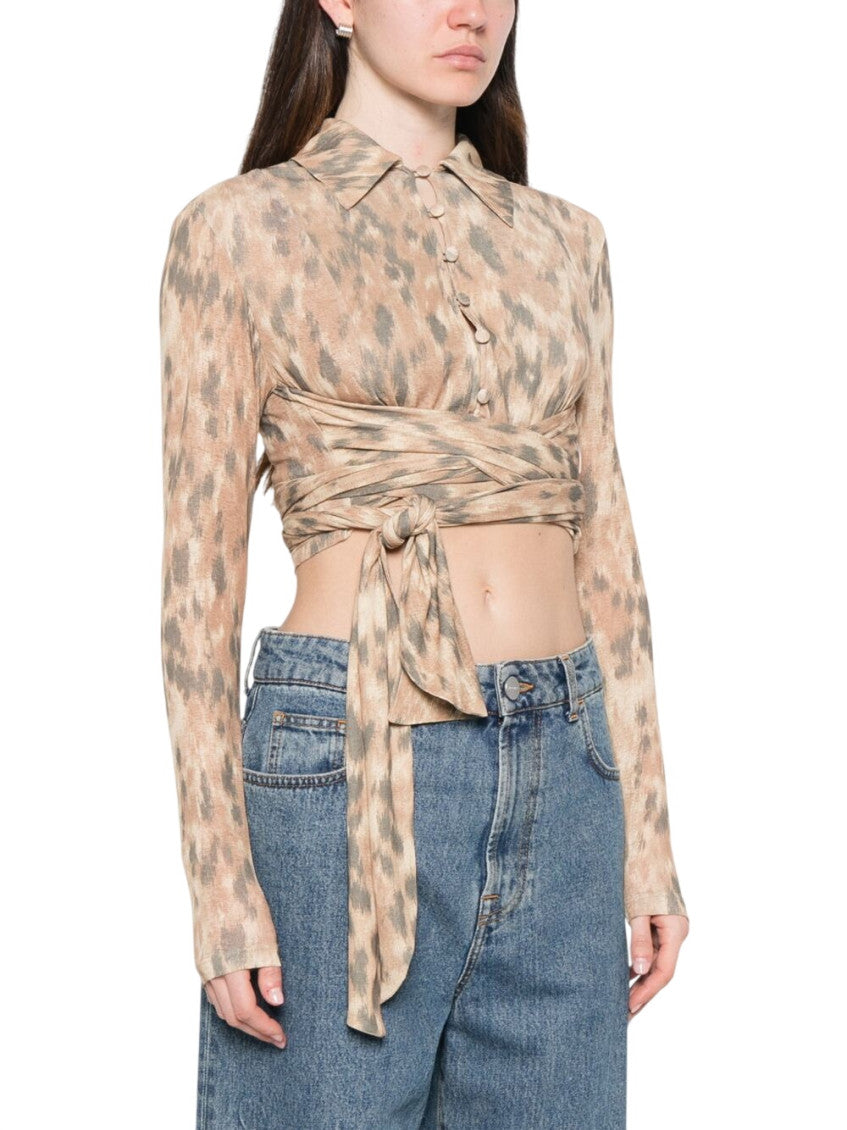Beige Animal Print V Neck Top 2