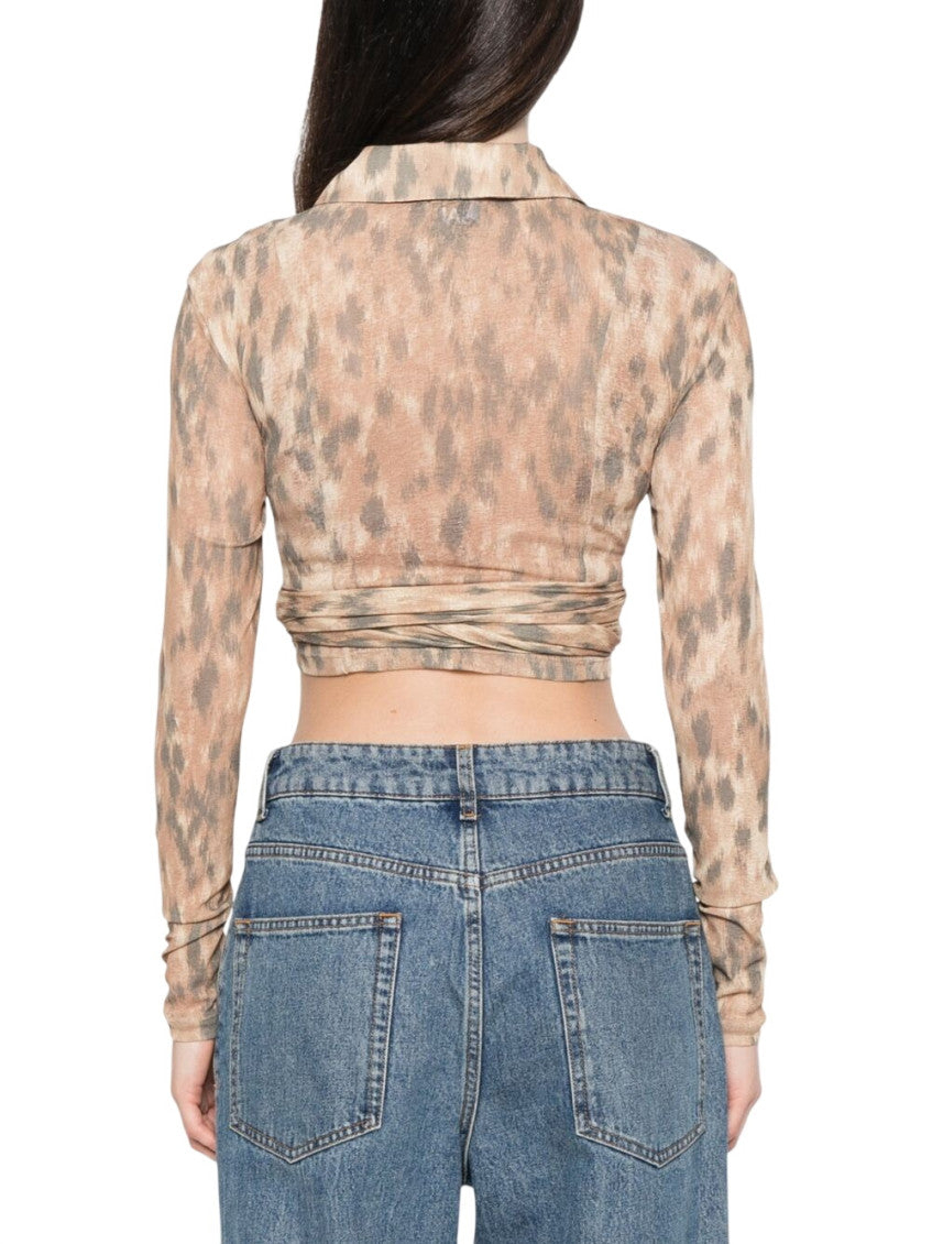 Beige Animal Print V Neck Top 3