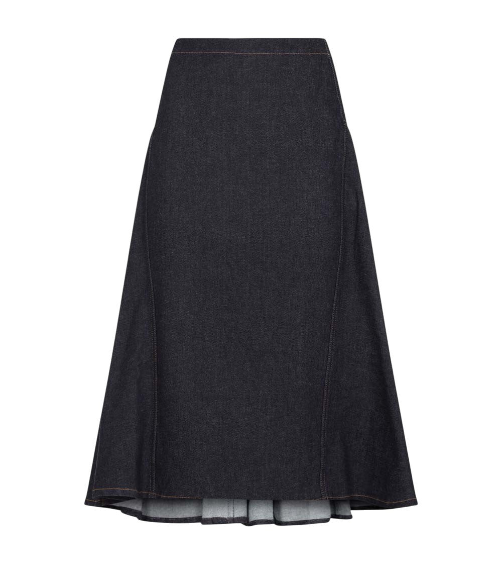 Navy Blue Solid Midi Skirt 1