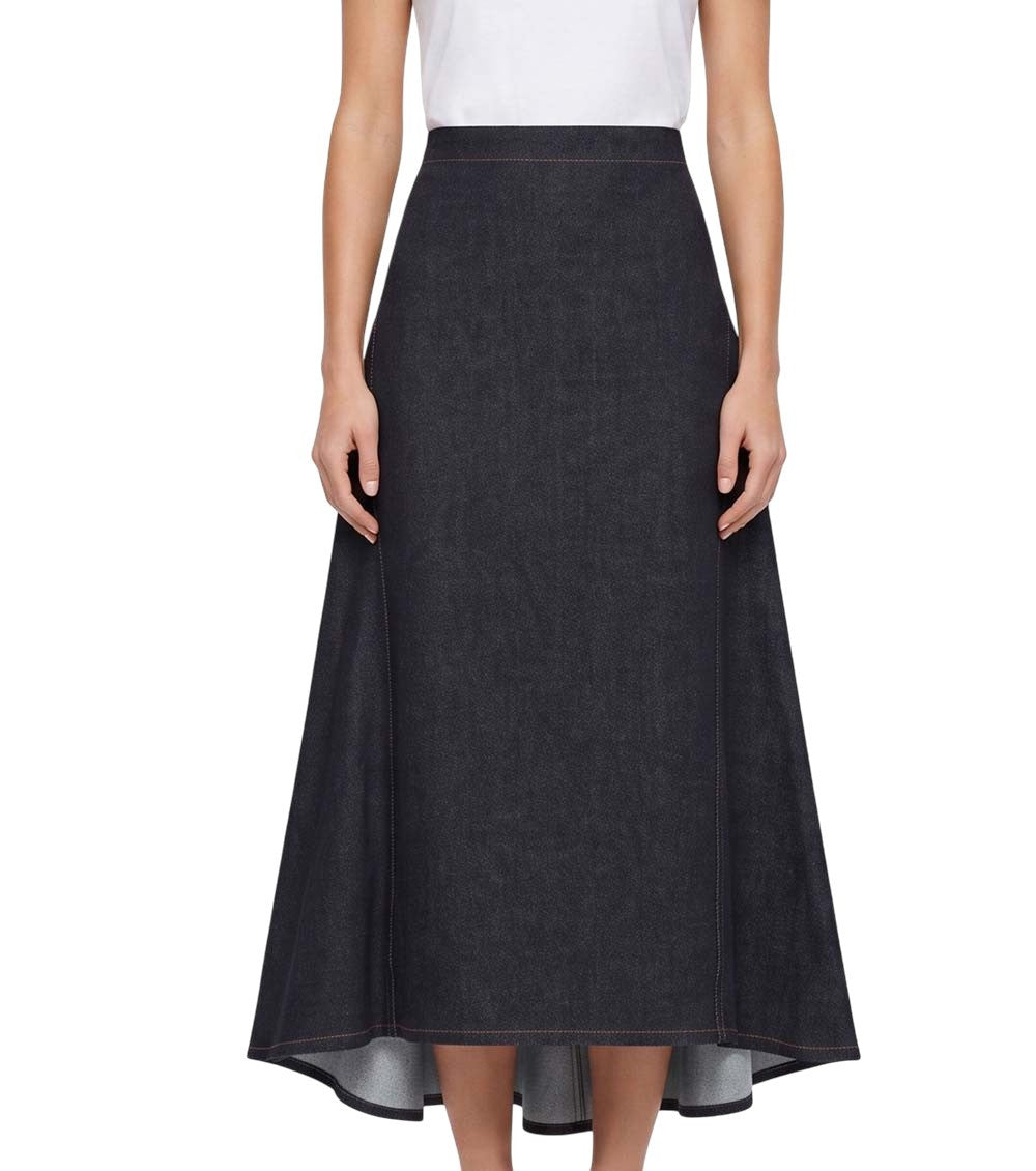 Navy Blue Solid Midi Skirt 3
