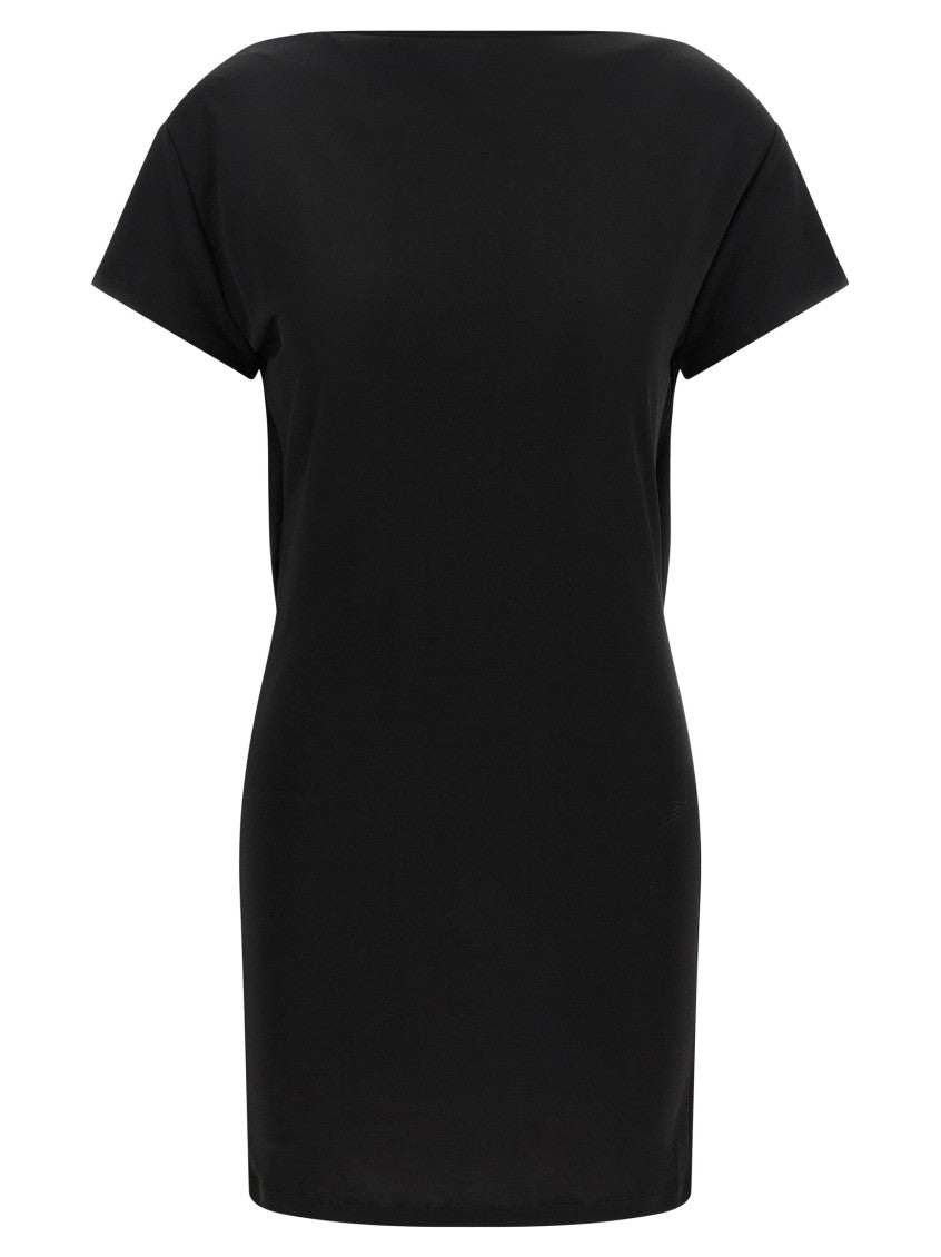 Black Boat Neck Mini Dress 1