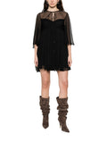 Black Pleated Round Neck Mini Dress 1