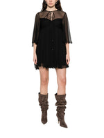 Black Pleated Round Neck Mini Dress 1