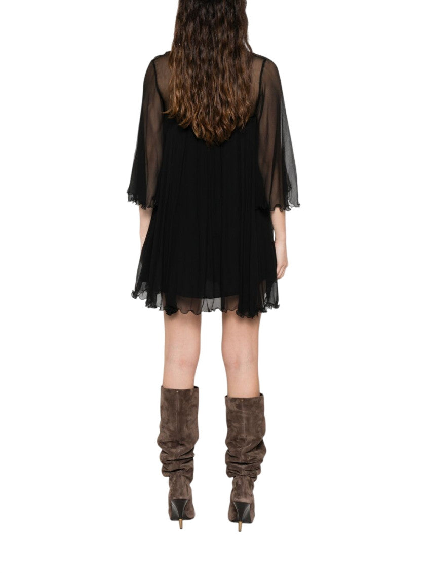 Black Pleated Round Neck Mini Dress 2