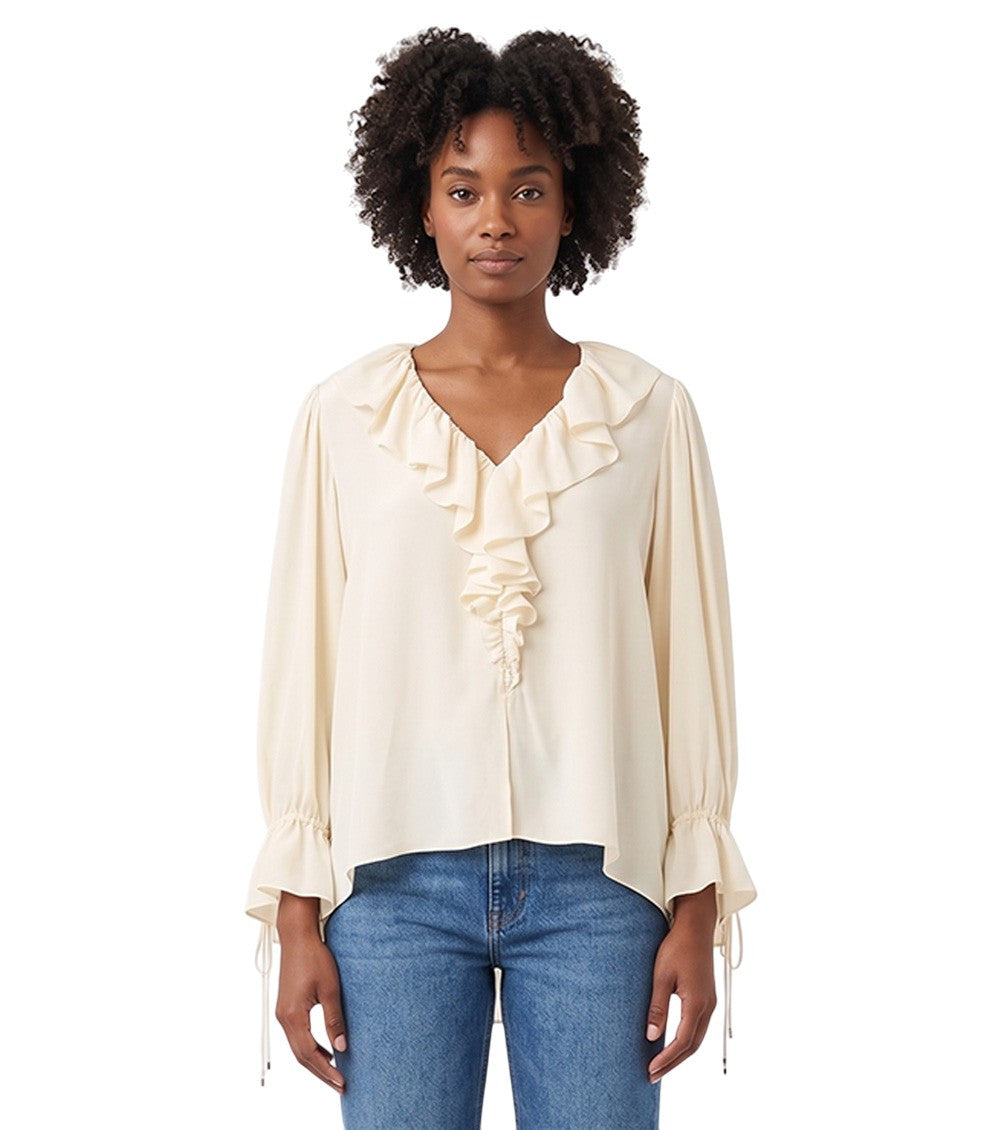 Off White Solid V Neck Top 1