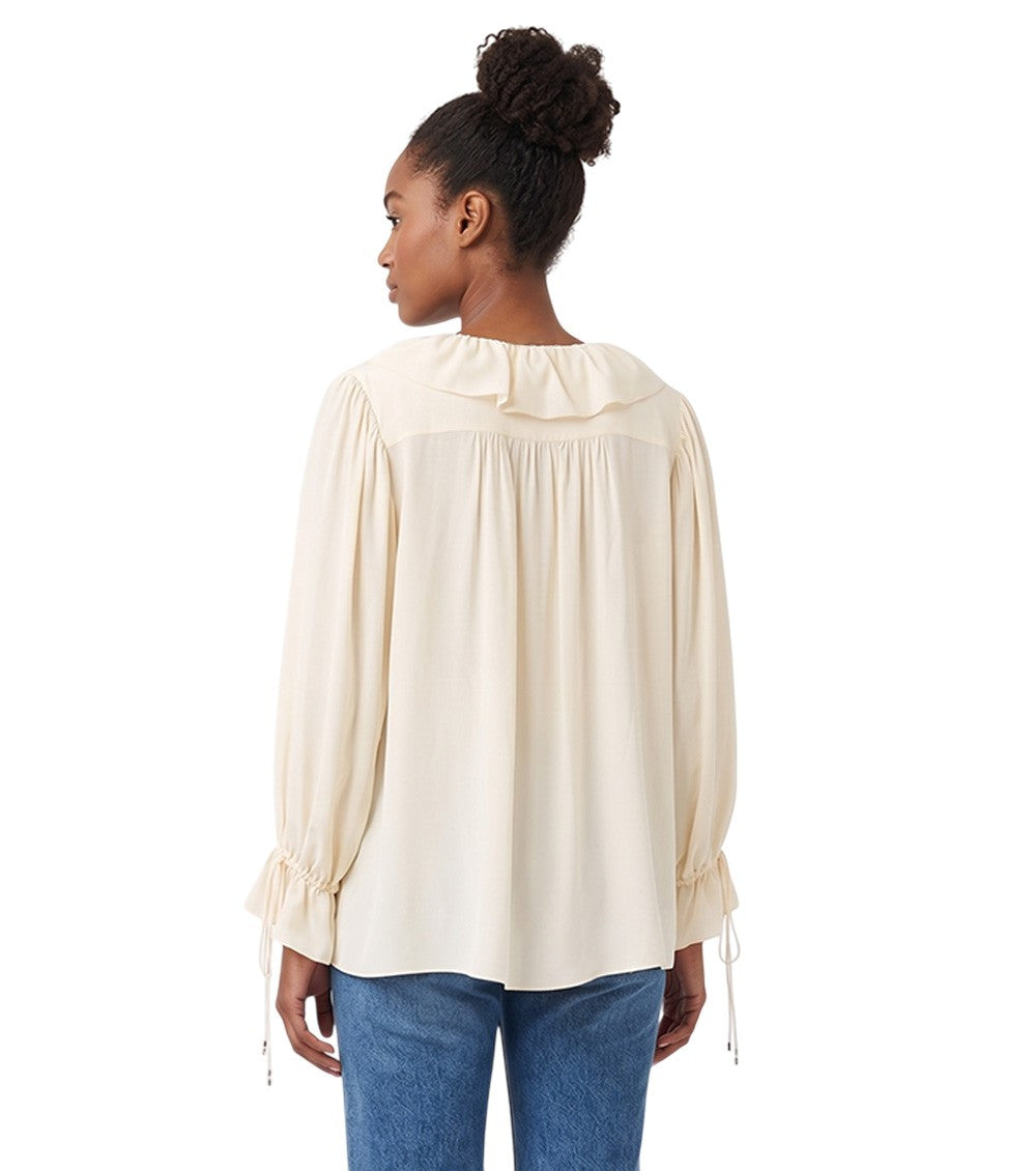 Off White Solid V Neck Top 2
