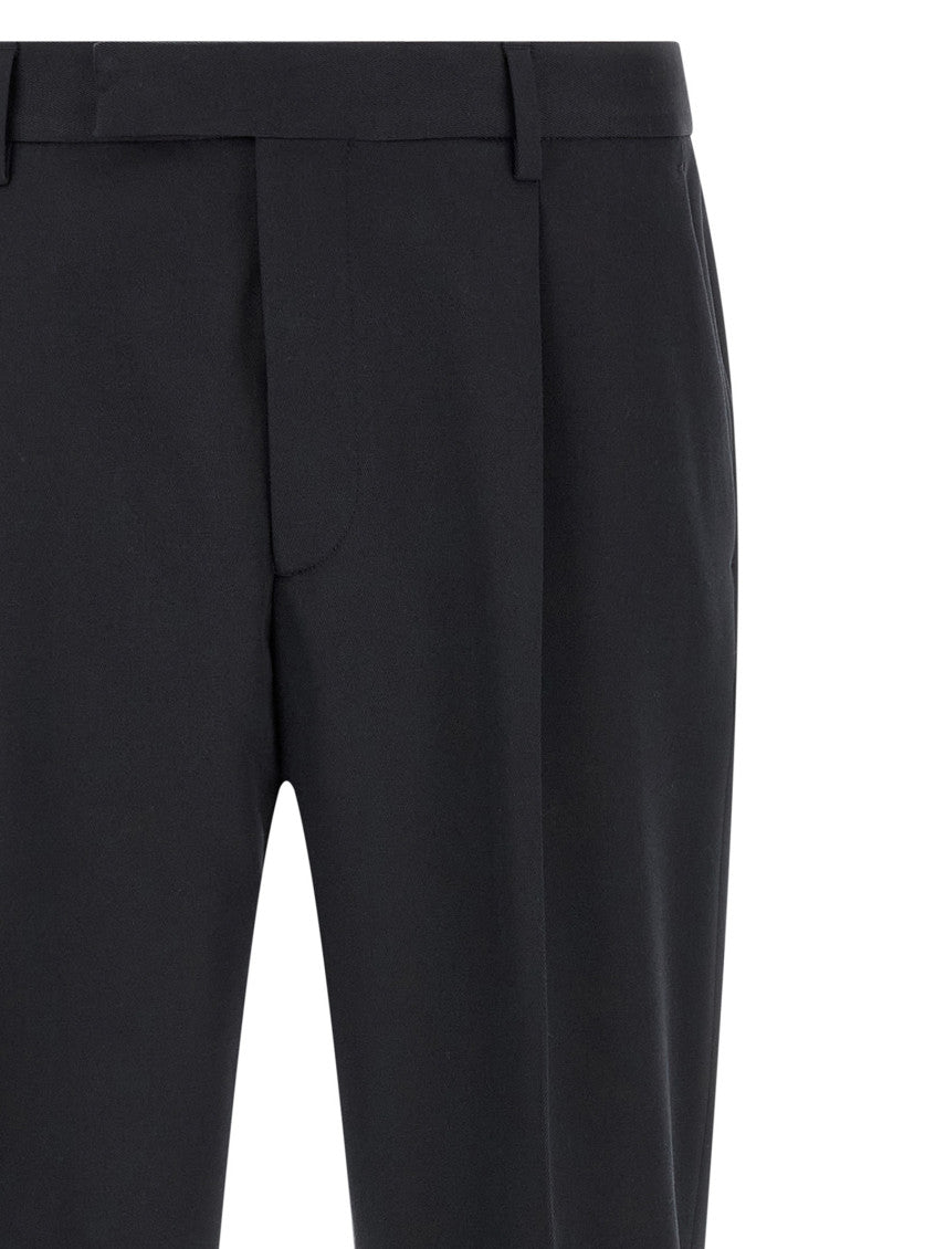 Dark Blue Tapered Pleated Trousers 3