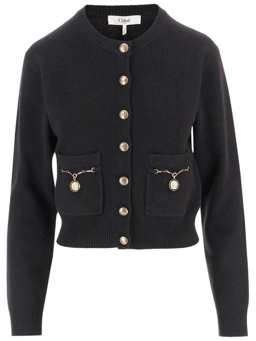 Black Knitted Crew Neck Cardigan 1