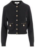 Black Knitted Crew Neck Cardigan 1