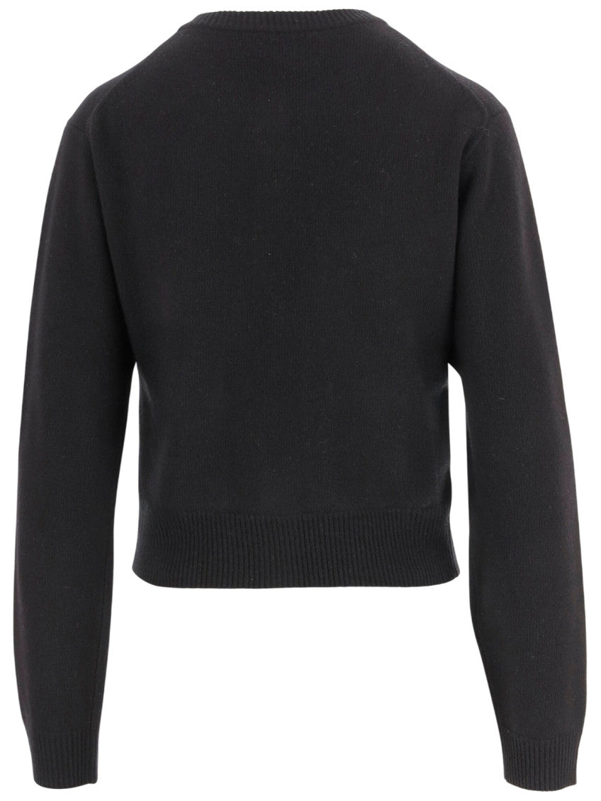 Black Knitted Crew Neck Cardigan 2