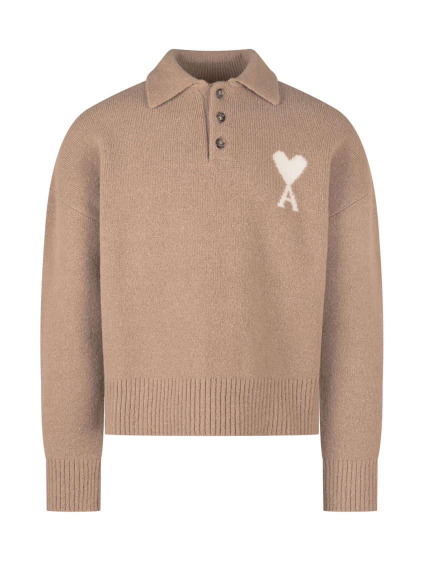 Beige Full Sleeves Polo Sweater 1