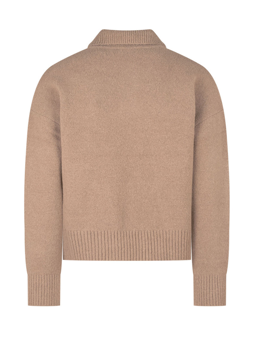 Beige Full Sleeves Polo Sweater 2