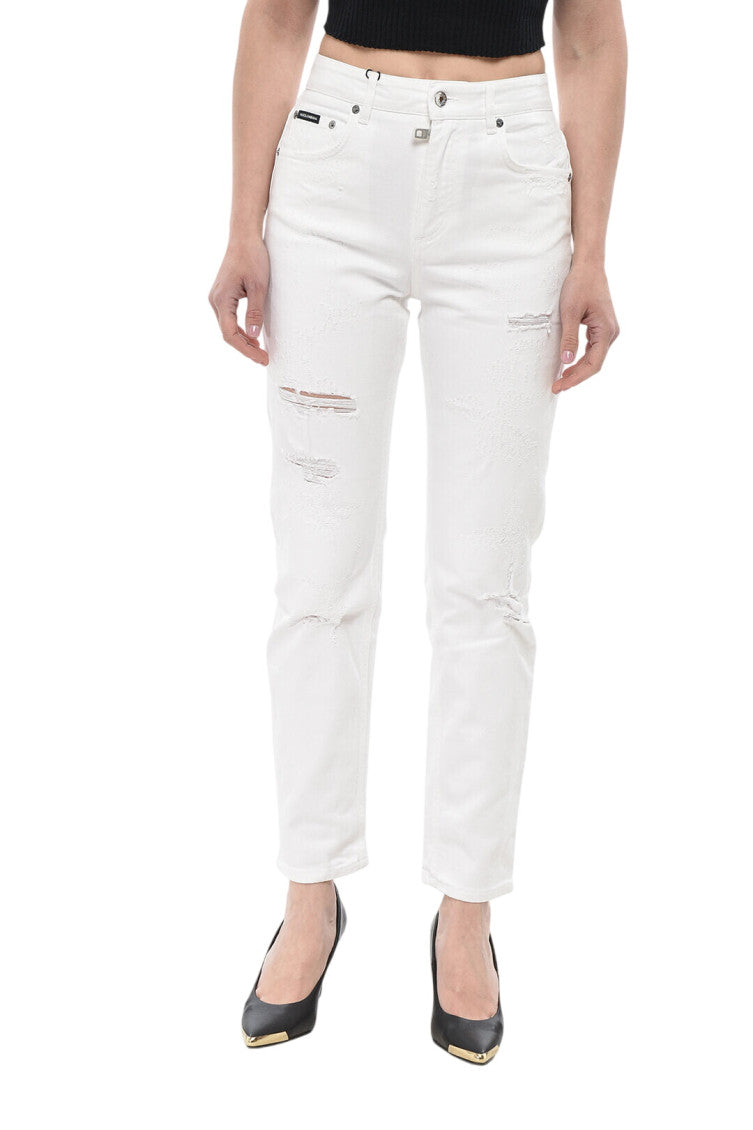 White Straight Mid Rise Jeans 1