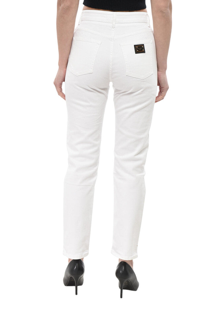 White Straight Mid Rise Jeans 2