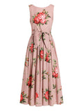 Pink Floral Round Neck Maxi Dress 1