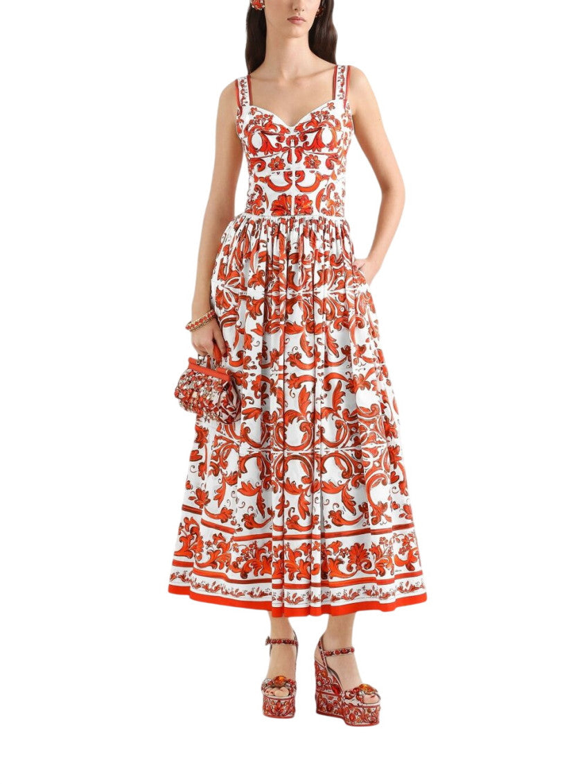 Orange Sweet Heart Neck Midi Dress 1
