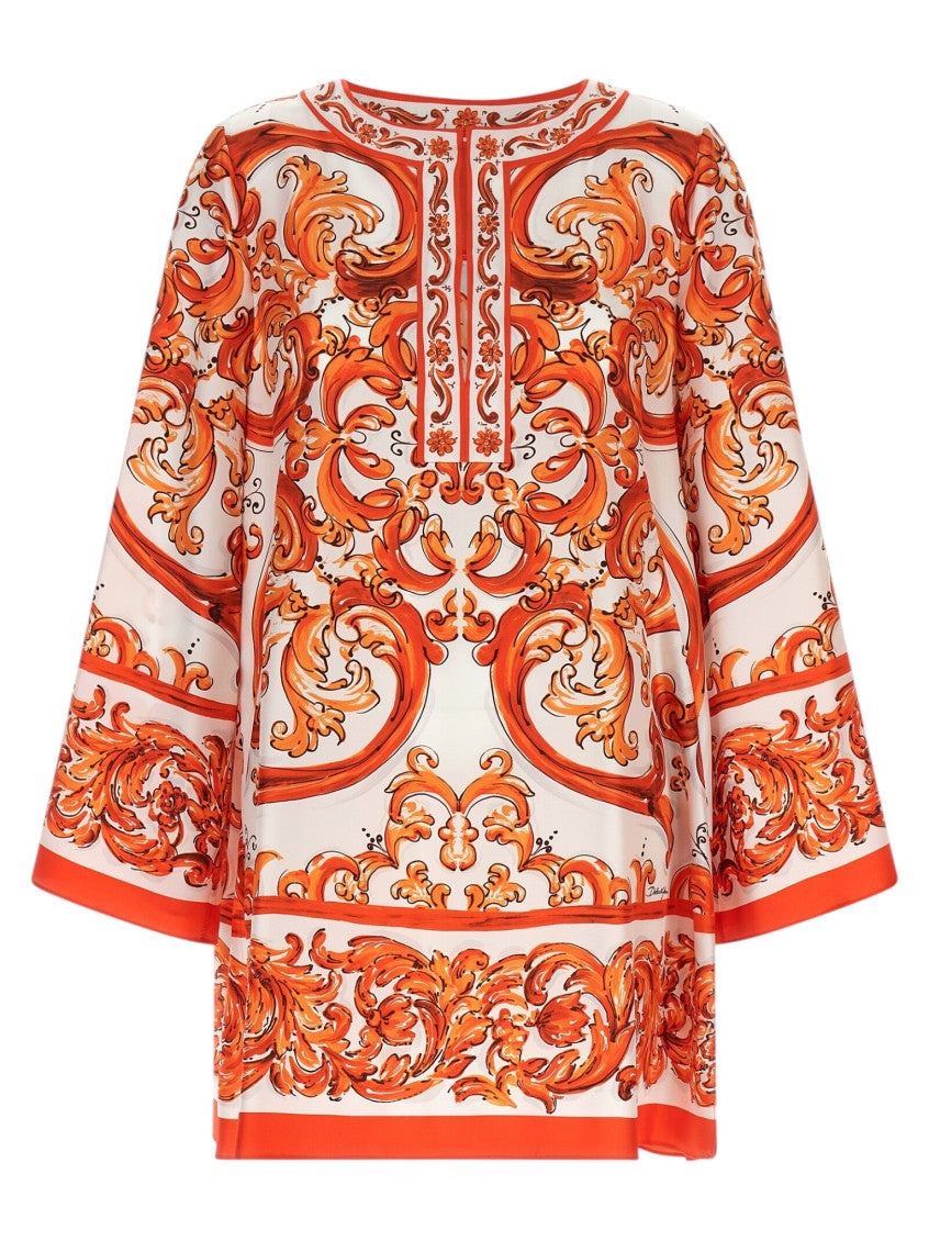 Orange Printed Round Neck Mini Dress 1