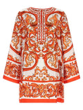 Orange Printed Round Neck Mini Dress 1